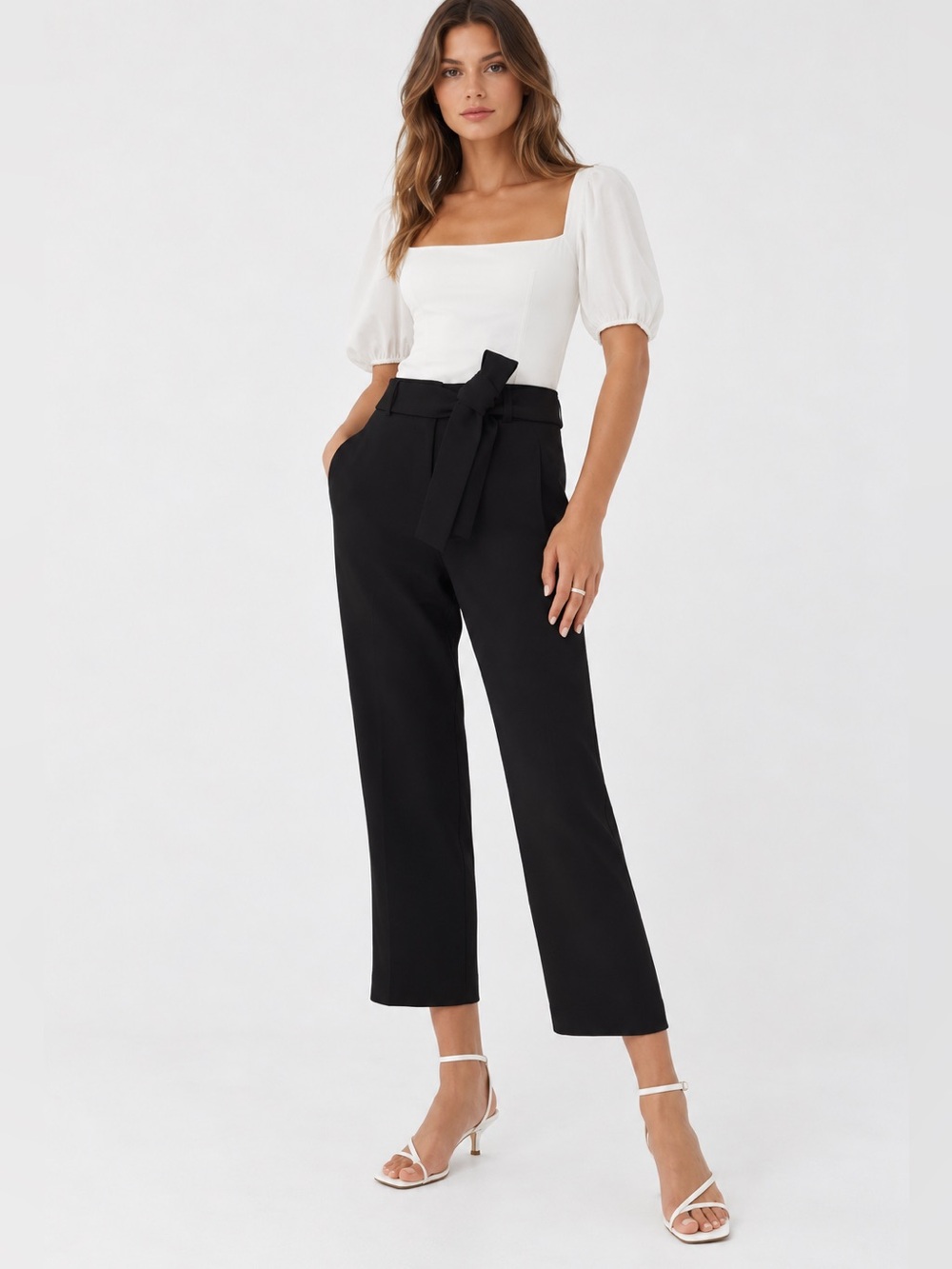 Wilfred Black High-Rise Tie-Waist Cropped Trousers Aritzia